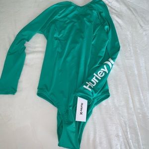 Hurley green rash gard one piece swimsuit XL
